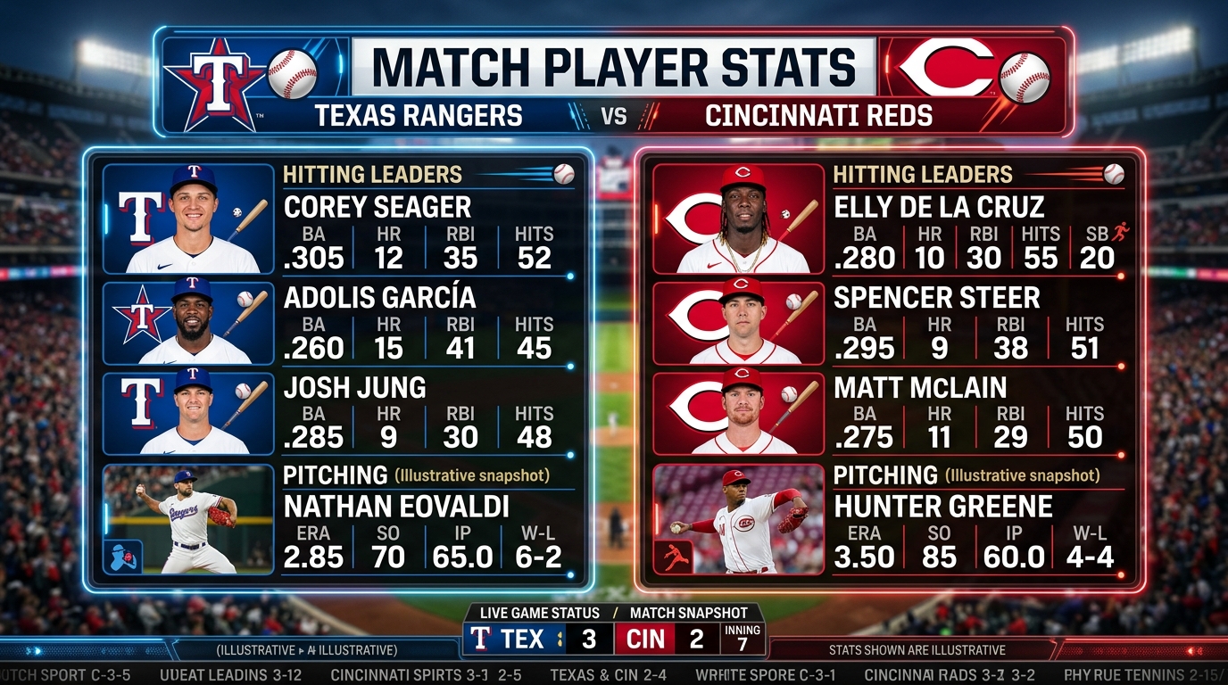 texas rangers vs cincinnati reds match player stats